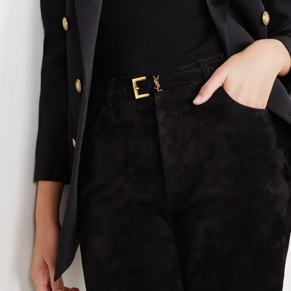 BNIB! Rare! AUTHENTIC Saint Laurent YSL Monogram Suede Belt SIZE 80 MSRP $695 - Picture 3 of 16